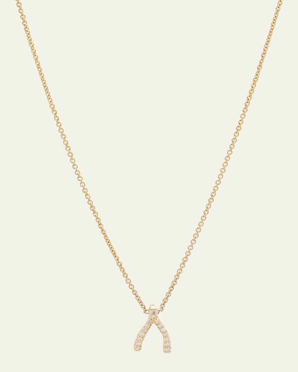 Diamond Mini Wishbone Necklace 18K Yellow Gold